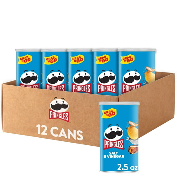 Pringles Potato Crisps Chips, Grab N' Go Cans, Salt & Vinegar, 2.5oz Cans (Pack of 12)