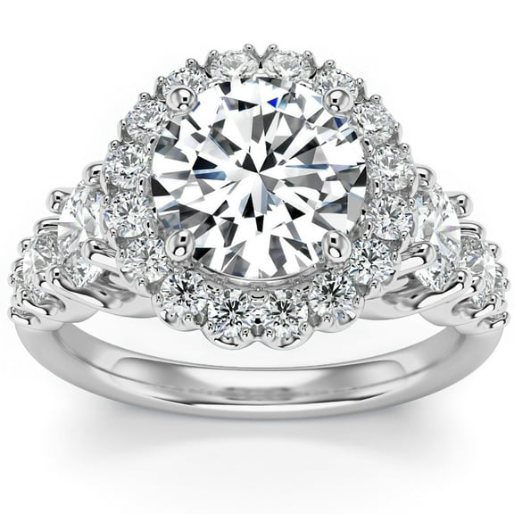 Pompeii 5Ct Halo Round Brilliant Cut Diamond Engagement Ring Lab Grown in 14k Gold