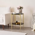 thumbnail image 4 of Rectangle Coffee Table Mid-Century Modern Design L W x H for Living Room - Structure Amber Glass Top and Walnut MDF Shelf Sleek Conical Metal Legs with Gold Finish, 4 of 8