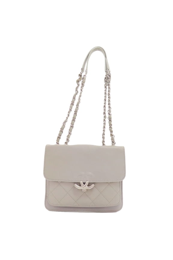 Pre-Owned CHANEL Half Coco Mark Silver Hardware Shoulder Bag Calfskin Women's