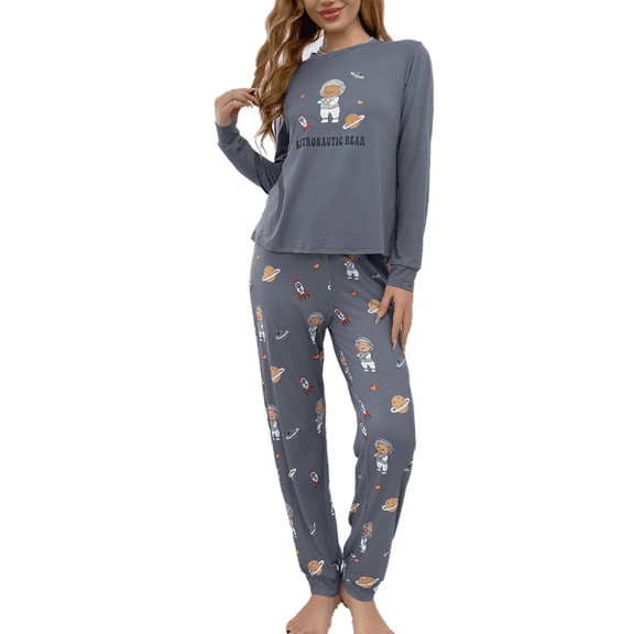 Womens Long Sleeve Lounge Set Cute Pajama Sets Casual 2 Piece Pj Outfit Fall Sleepwear Soft Loungewear