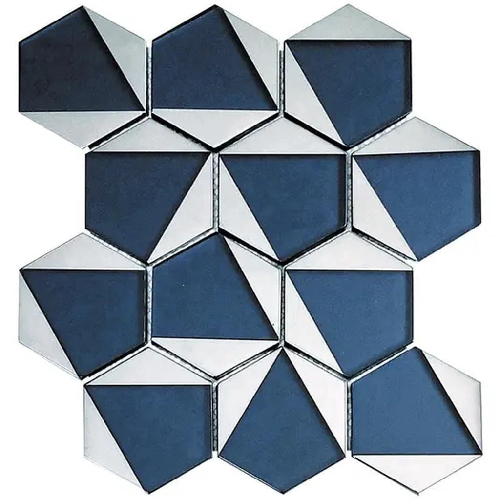 Mirari 9x11 in. Blue, Gray Glossy Glass 3D Trapezoid Mosaic Wall Tile (3.28 sq ft/case, 5-Pack)