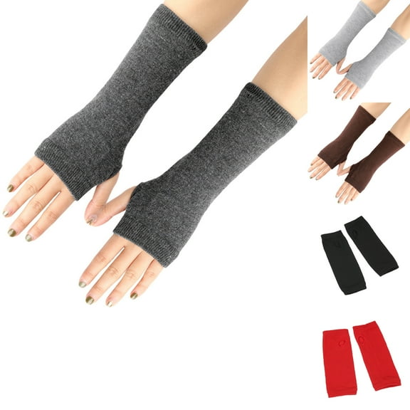 Womens Knitted Fingerless Long Mitten Wrist Elastic Warm Gloves