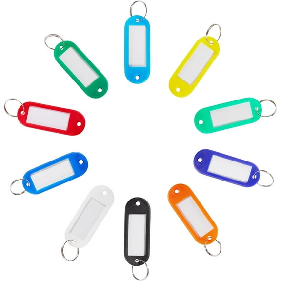 Key Tags with Container Key Labels with Label Window and Ring 10 Assorted Colors for Identification, Storage Organization,Backpack, Fob, USB Drive, Car Keys 48