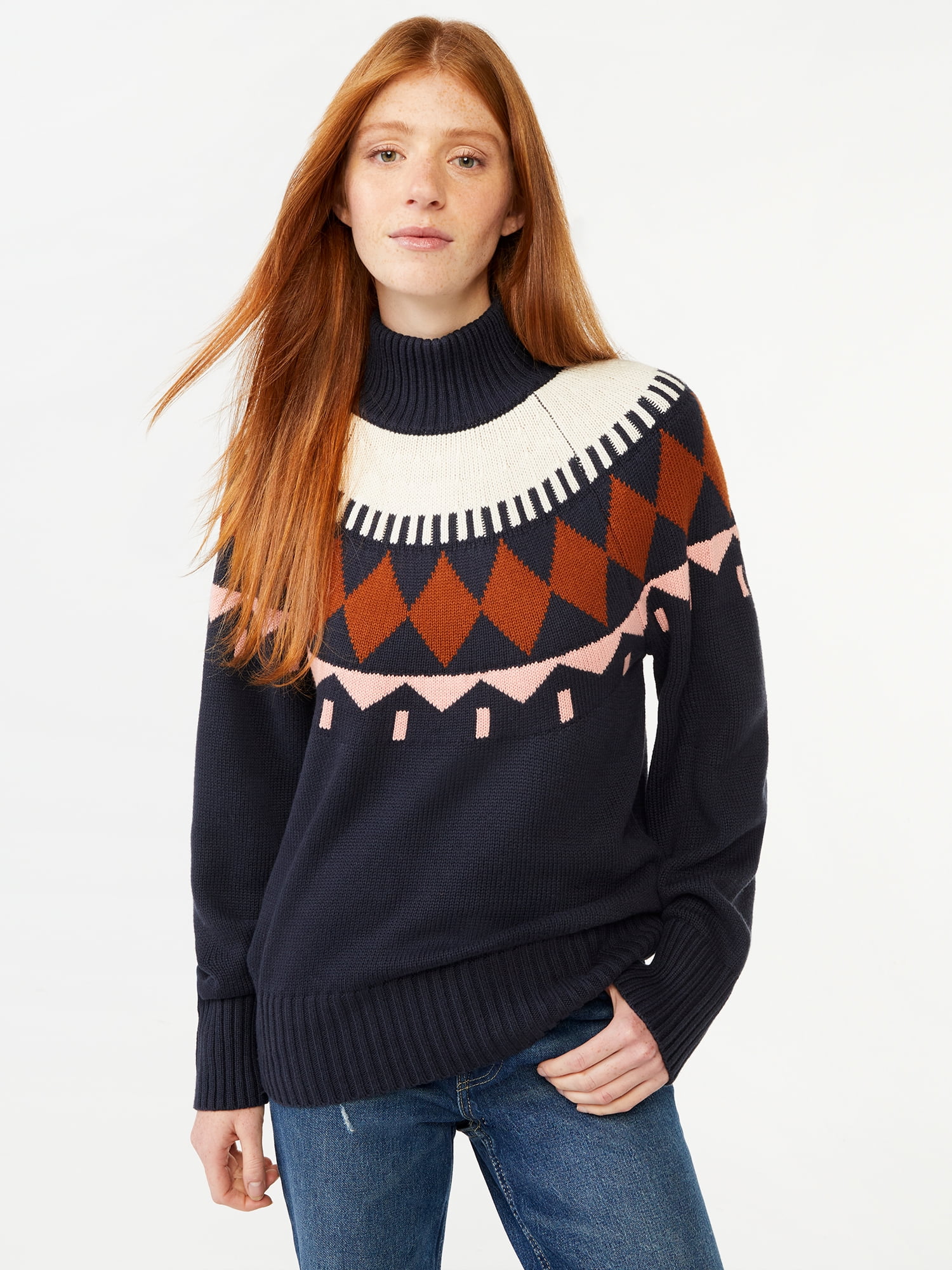 Free Assembly Women's Fair Isle Sweater, Midweight