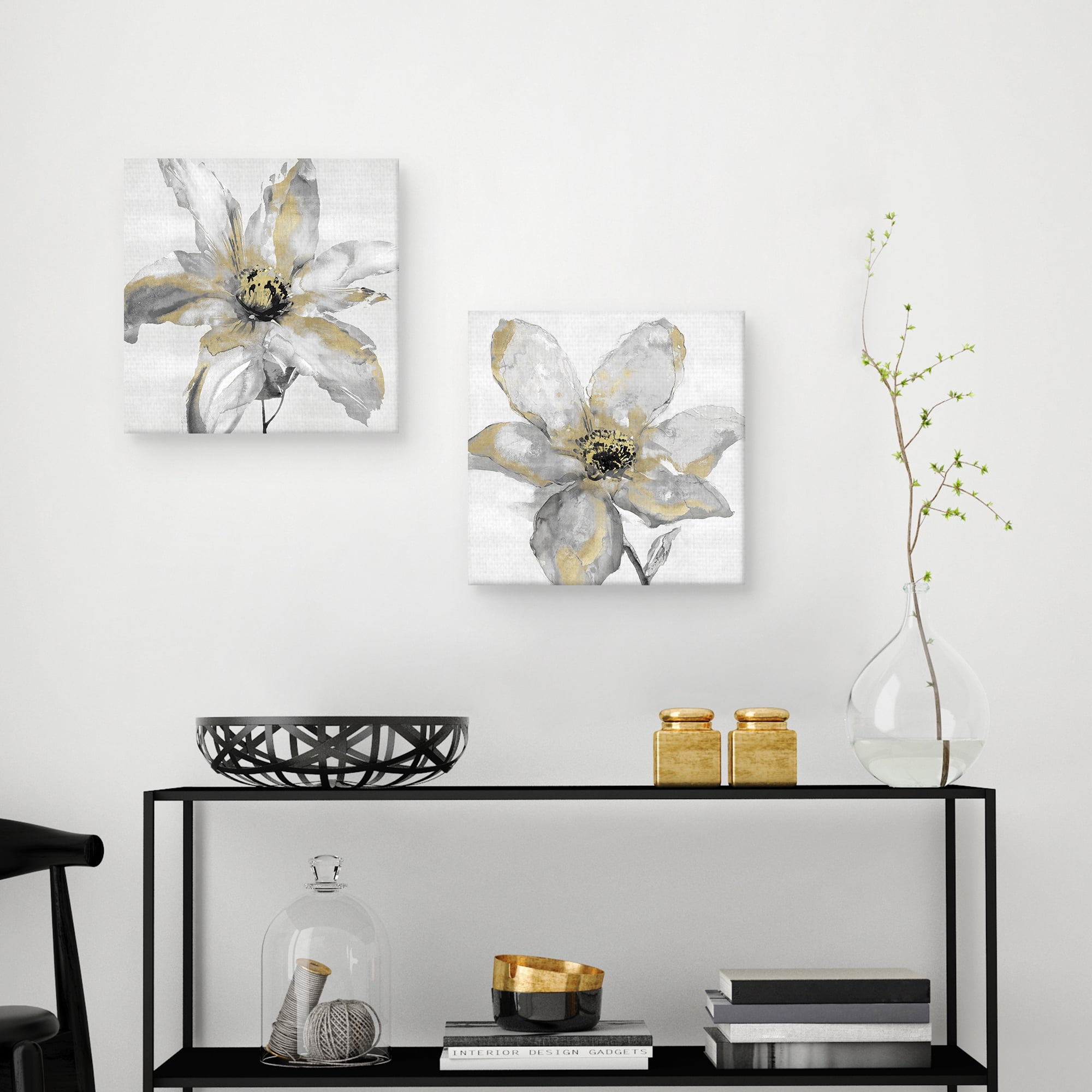 Gold Hearted Flower, Petals and Gold by Tania Bello Floral Canvas Art Set of II