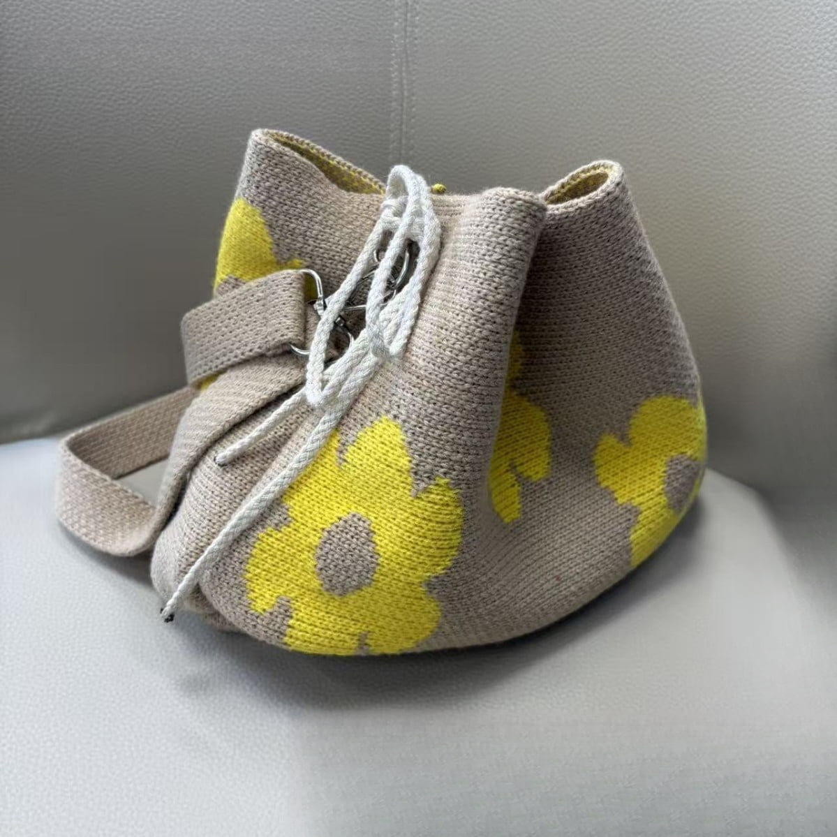 Rongyun Handmade Crochet Flower Tote Knit Floral Purse Bag Boho Beach Handbags Crossbody Shoulder Bag for Women Vacation Yellow