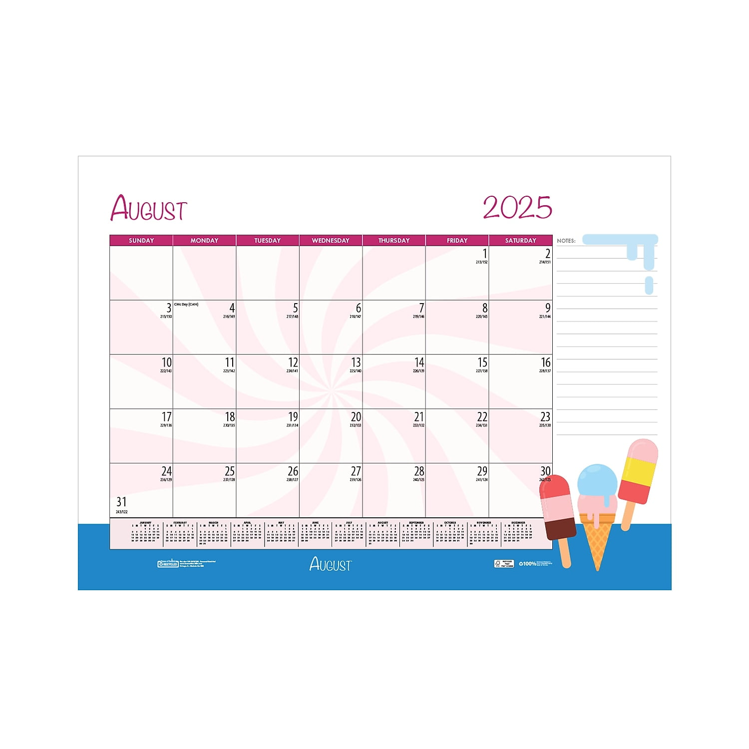 Academic Year Recycled Desk Pad Calendar, Illustrated Seasons Artwork, 22 x 17, Black Binding, 12-Month (July-June):2025-2026
