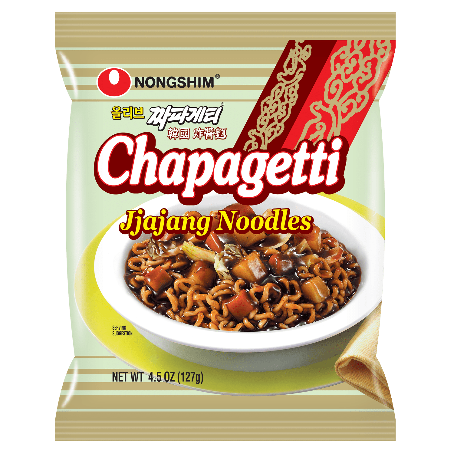 Nongshim Chapagetti Savory Chajang Black Bean Sauce Ramyun Ramen Noodle Dish Pack, 4.5oz X 16 Count, Shelf-Stable