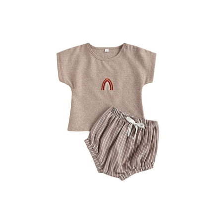 

Qiylii Baby Girl s Clothes Rainbow Print Jumpsuit or T-shirt+Shorts Outfit Set