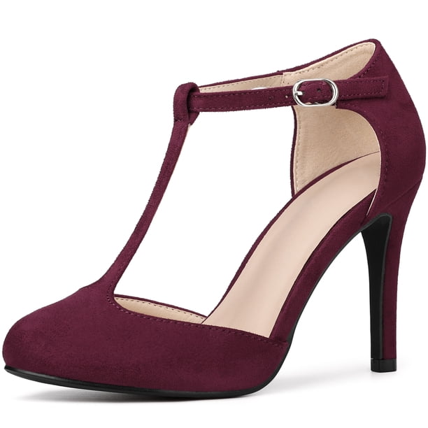 Mujer Mary Janes T-Strap Stiletto Heels Dress Pumps Borgoña US 9/UK 7/EU 40