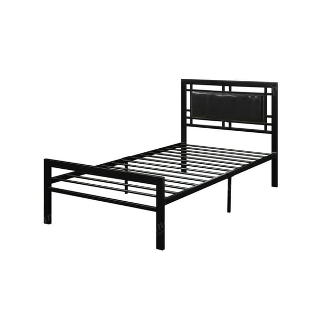 Metal Frame Twin Bed With Leather, Black Wood Twin Bed Frame With Headboard