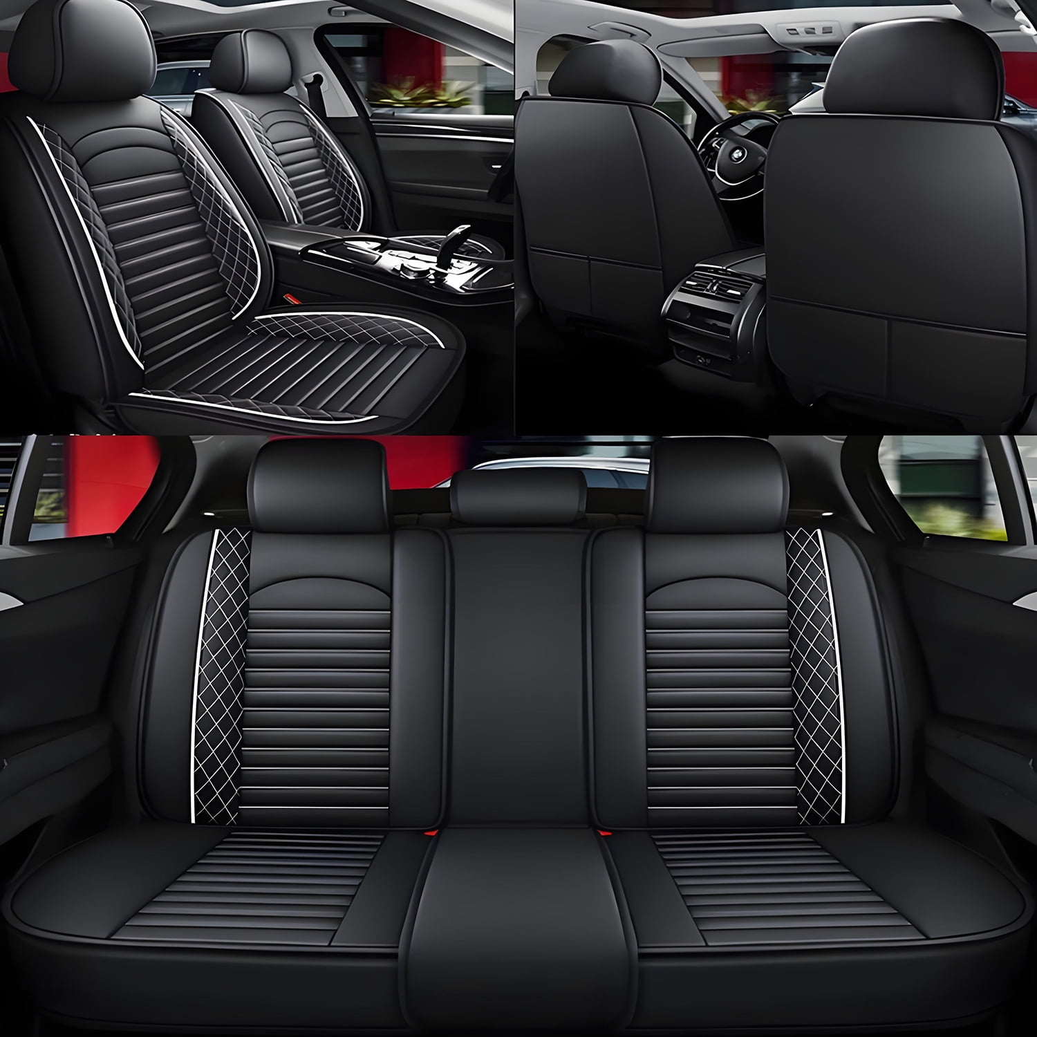 WRWolf Seat Covers for Ford Maverick 2022-2025 | 5-Seats Leather Seat Covers, Easy to Install Automotive Seat Covers Full Set (Full Set, Black&White)