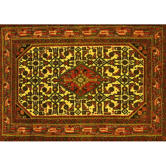 Ahgly Company Machine Washable Indoor Rectangle Persian Yellow Traditional Area Rugs, 8' x 12'
