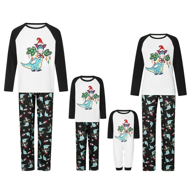 xiaxaixu Christmas Family Pajamas Matching Set Contrast Color Long Sleeve Tops and Dinosaur Print Pants Sleepwear