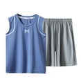 thumbnail image 2 of BRGZLK Children's Sports Outfit Sets Kids Trendy Solid Color Soft Breathable Round Neck Sleeveless Tank Tops Shorts 2 Pcs Summer Outfits Blue 10-11 Years, 2 of 5