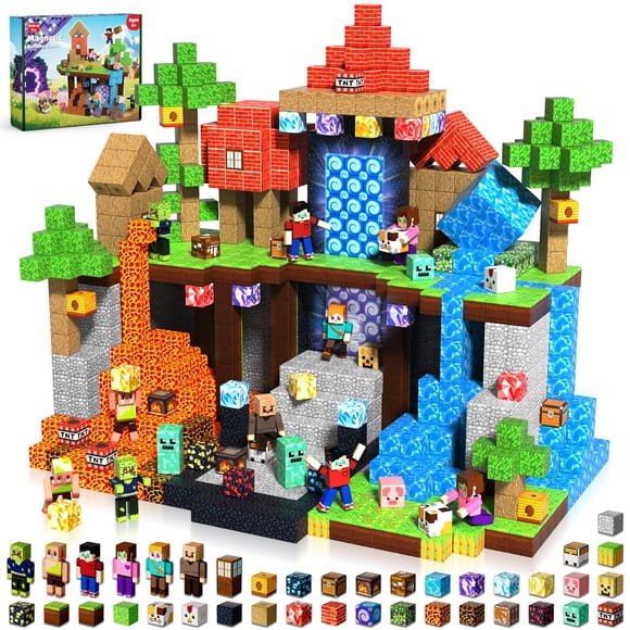 Annexfun 210 Pcs Blocs Magnétiques avec 8 Figurines– 2025 Blocs de Construction Magnétiques pour Enfants Noël, Ensemble de Jeu Éducatif Créatif pour Garçon