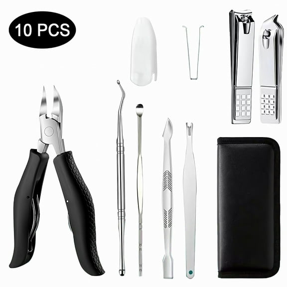 RONY 10-Piece Stainless Steel Toenail Clipper Set with 10-in-1 Nail Clippers Comprehensive Care, Black