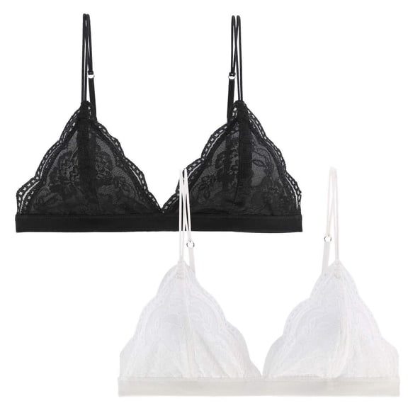 2 Pack Women French Floral Lace Bralette, Wireless Thin Triangle Cup Bra, Light Push Up Bras for Small Bust Teen Girls Daily Wear