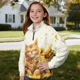 thumbnail image 3 of Uourmeti Funny Cat Sunflowers Girls College Sweatshirt Half Zip Pullover Sweatshirts Comfy Casual Trendy for School Daily Wear Fall Winter Top Size 11-12, 3 of 7
