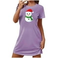 thumbnail image 2 of Sakmal Christmas Nightgowns Women Oversized Lightweight Cozy Purple Night dress Short Crew Neck Short Sleeve Snowmen Print Nightgowns S-2XL, 2 of 5