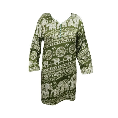 Chudidar Kurta Dress - Mogul Women's Ethnic Tunic Dress Animal Print Rayon Green Kurti Kurta Summer Clothing