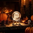 thumbnail image 4 of Halloween Decorations Crystal Ball, 3D Skull Ghost Laser Engraved Glass Ball with Stand, White Crystal Desktop Ornament for Home Party Decor, 4 of 6
