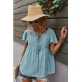 thumbnail image 2 of Tie Neck Half Button Flowy Short Sleeve Summer Blouse for Women, 2 of 3