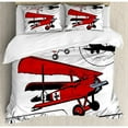 thumbnail image 3 of Vintage Airplane Duvet Cover Set Twin Size, Illustration of Various Biplanes Nostalgic Antique Silhouettes Print, Decorative 2 Piece Bedding Set with 1 Pillow Sham, Red White Black, by Ambesonne, 3 of 3