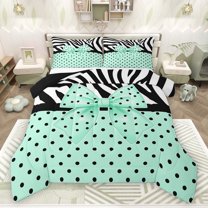 Homewish Kawaii Green Bow Knot Boy Girl Bedding Comforter Set 2pcs,Polka Dots Twin Comforter Sets Microfiber,Animal Zebra Print Breathable Bedding Set,Super Cozy Room Decor,Reversible