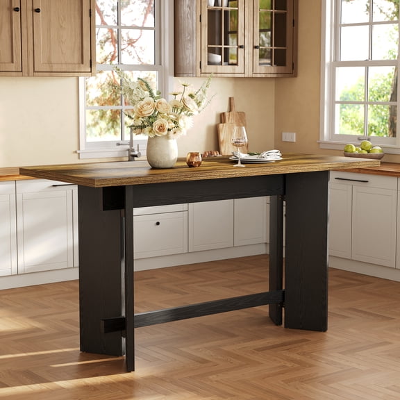 Finmind Industrial Bar Table,  63-Inch Counter Height Pub Table, Rectangular High Top Bar Unit for Kitchen, Dining Room, Bistro, Brown & Black