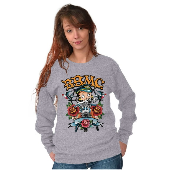Betty Boop Biker BBMC Roses Tattoo Women Plus Size Sweatshirt Brisco Brands 2X