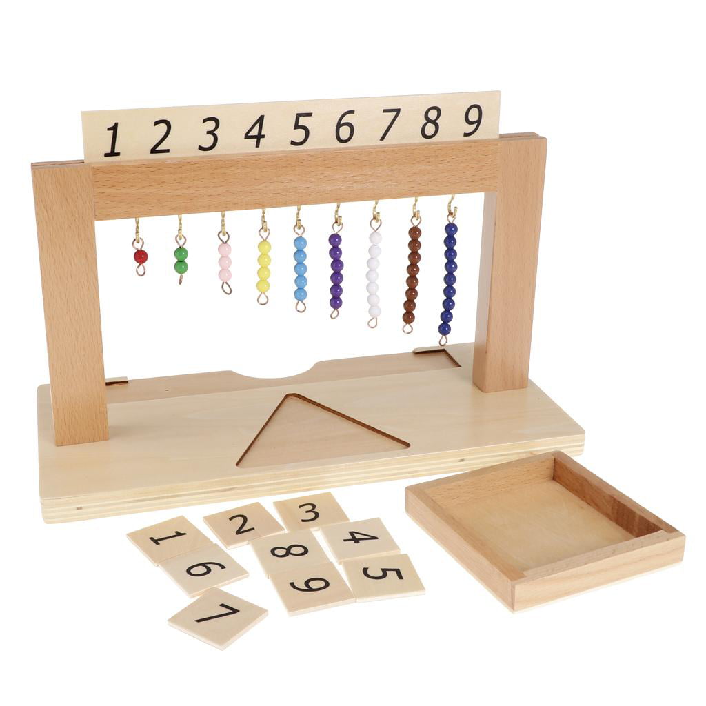 Montessori Toy Beech Wood 1-9 Hanging Beads Frame w/ Beads Bar Educational 