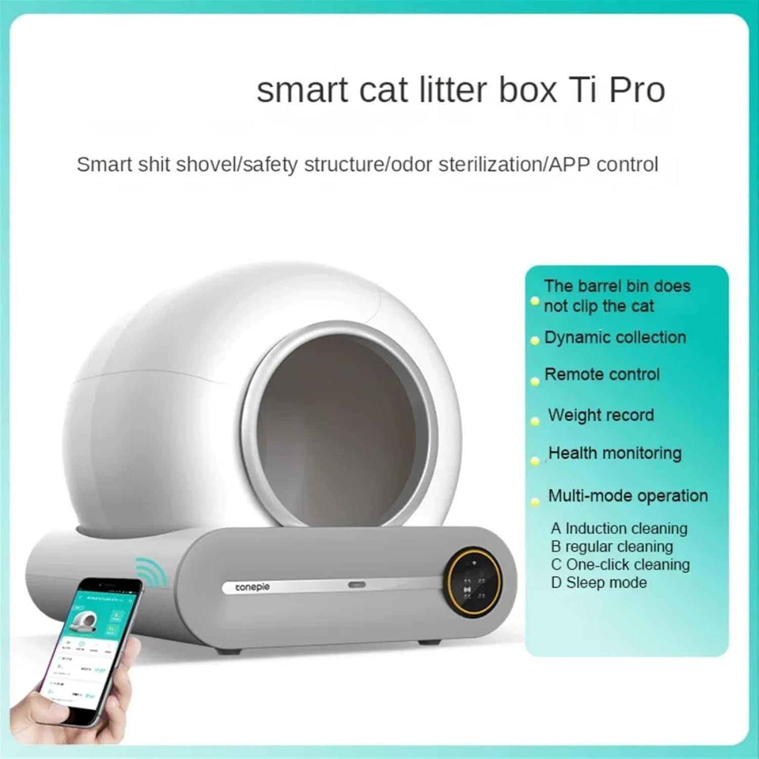 65L Automatic Smart Cat Litter Box Self Cleaning Fully Enclosed Cat Litter Box Pet Toilet Litter Tray Pet Products(Ti Pro with APP)