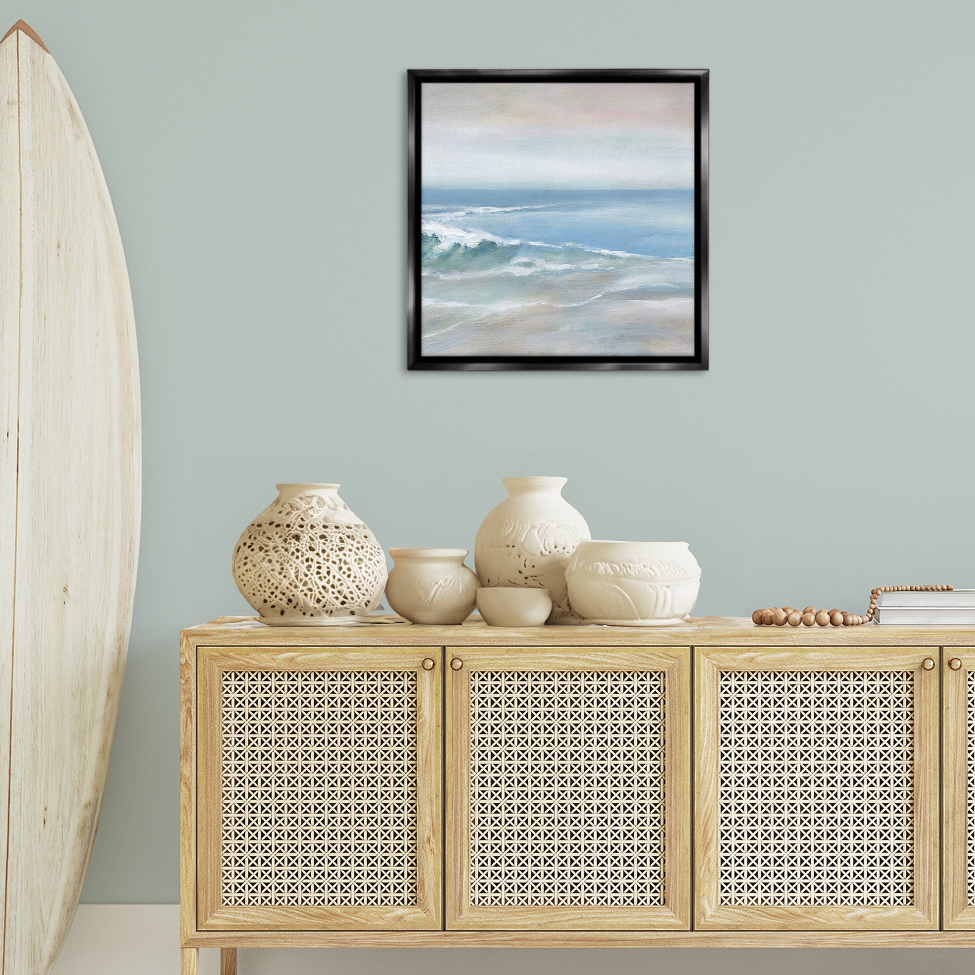 Stupell Industries Cresting Waves Near Shore Nautical & Beach Painting Black Floater Framed Canvas Art Print Wall Art, 25 x 25