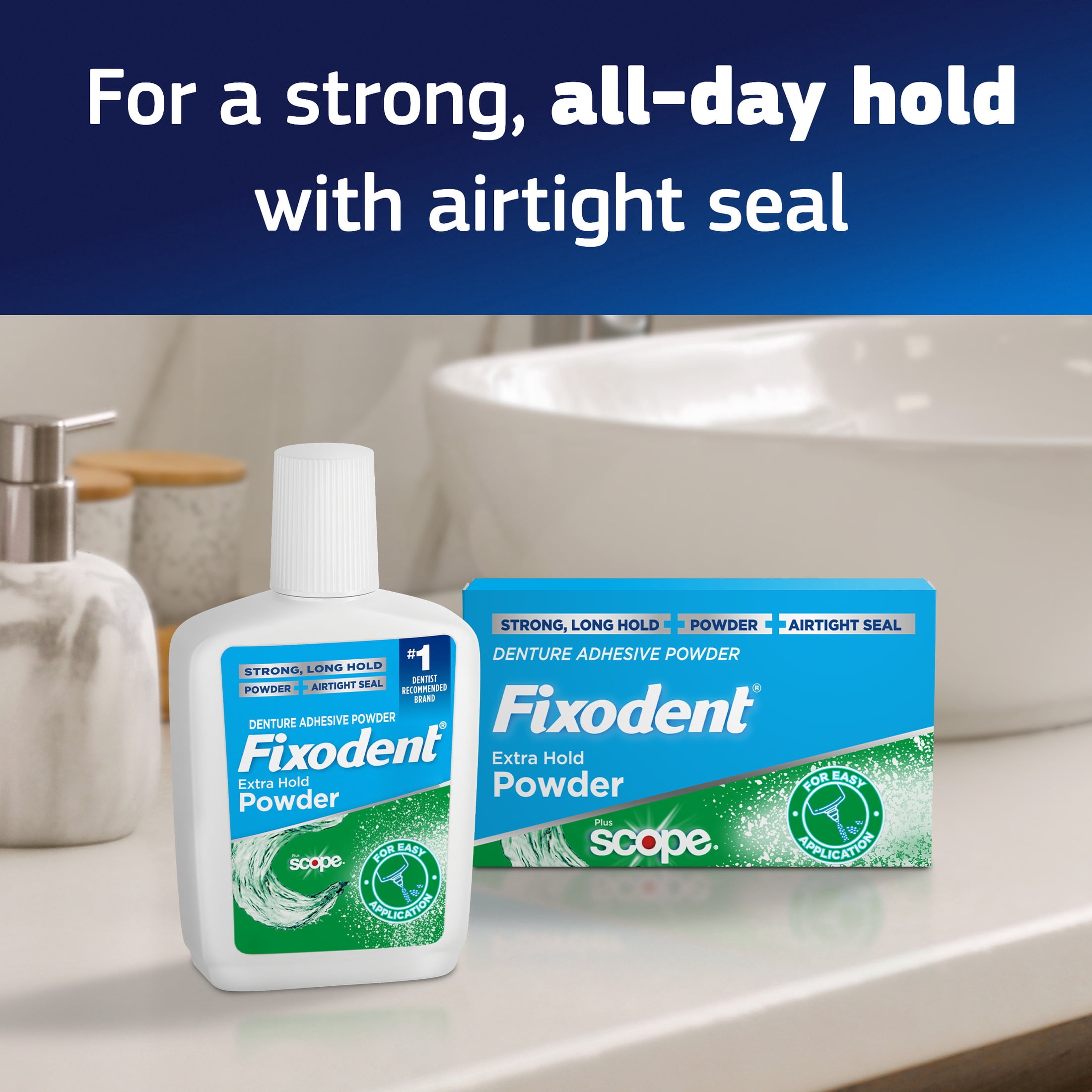 Fixodent Extra Hold Plus Scope Denture Powder Adhesive 1.6oz