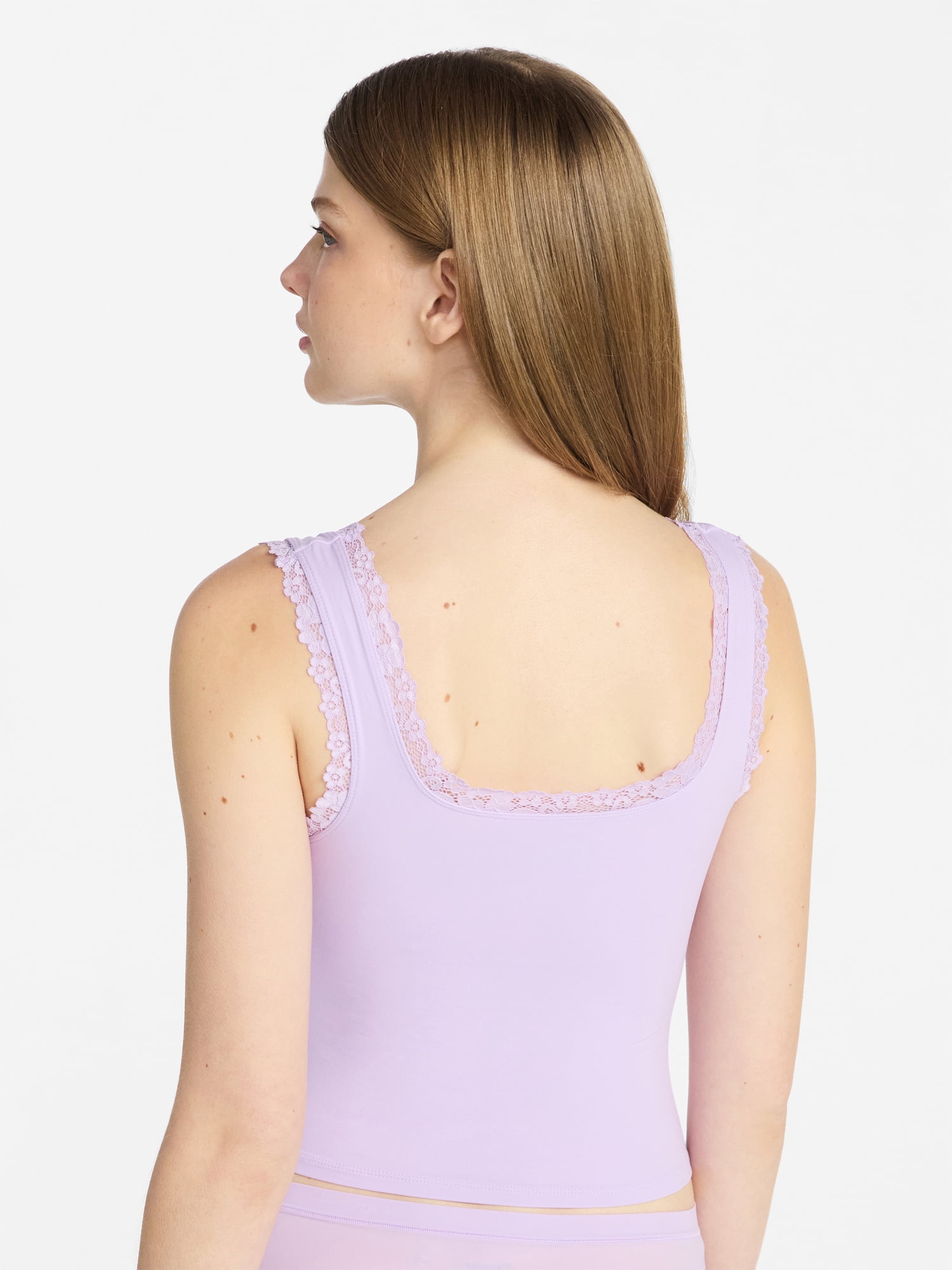 No Boundaries Fit Stretch Lace Trim Tank Top, Women's XS-XXXL