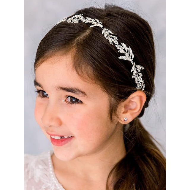 Liangnv Tocado De Niña De Las Flores para Boda Diadema Accesorios para El Cabello De Princesa Plateada Niñas Pequeñas Bandas para El Cabello De Cristal para Primera Comunión