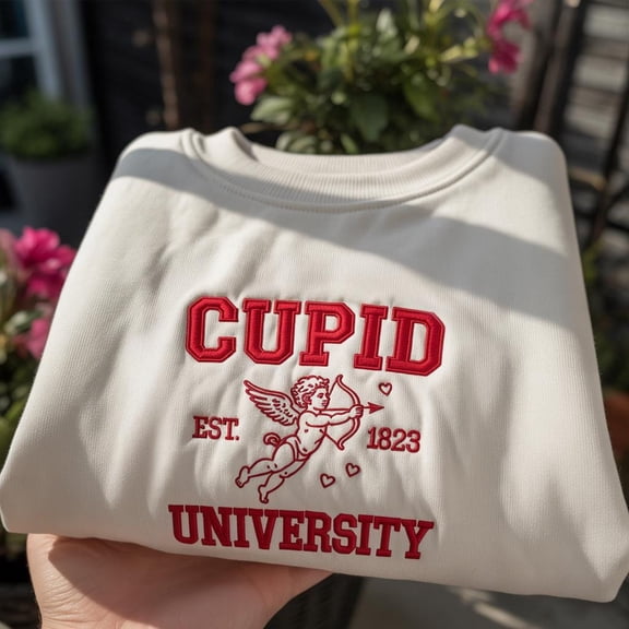 Embroidered Cupid University Sweatshirt, Valentine's Day Crewneck