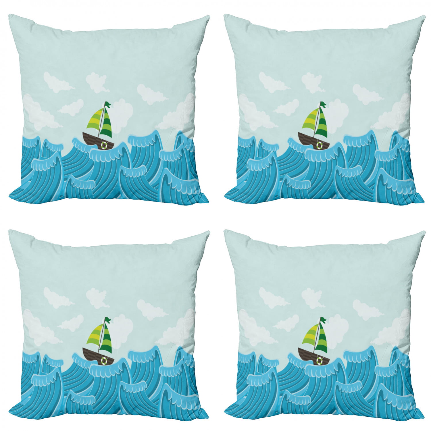 All Smiles Fun Ocean Throw Pillow Covers for Cute Kids & You Sea Home Decor Blue Coastal Cushion Cases 18x18 Nautical Decorative Pillowcases Set of 4 for Couch Bed Sofa 