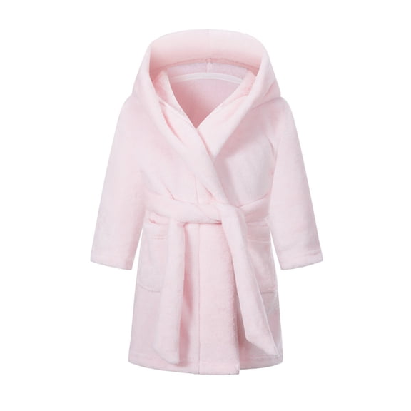 Wenfanal Baby Girl BathRobes Hooded Robe Kids Long Sleeve Pajamas Boys Girls Fashion Bathrobe Soft Towel Hooded Robe Cloth Bathrobe Size 5-6 Years,Light Pink