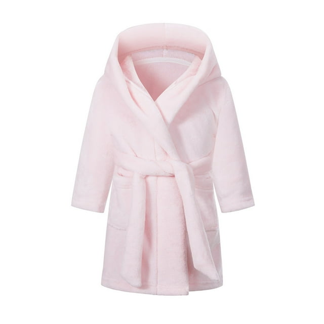 WUANDIXFA Girls Hooded Robe Boys Girls Fashion Bathrobe Soft Flannel Hooded Robe Cloth Cotton Bathrobe Light Pink,3-4 Years