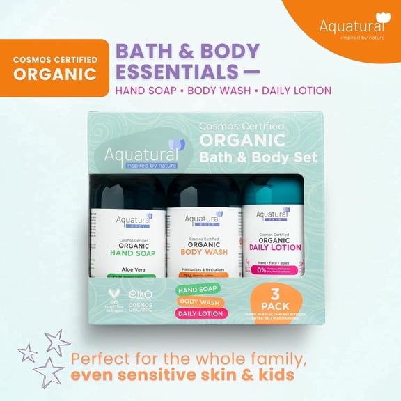 Aquatural Organic Bath & Body Gift Set for Adults, Body Wash, Lotion & Hand Soap