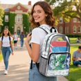 thumbnail image 3 of ZIATUBLES Heavy Duty Clear Backpack 17 Inch, Fabric & PVC Transparent Bookbag with Blue Butterfly Flower Print, Sturdy See Through Backpack Easy to Clean for Work, School & Stadium, 3 of 7