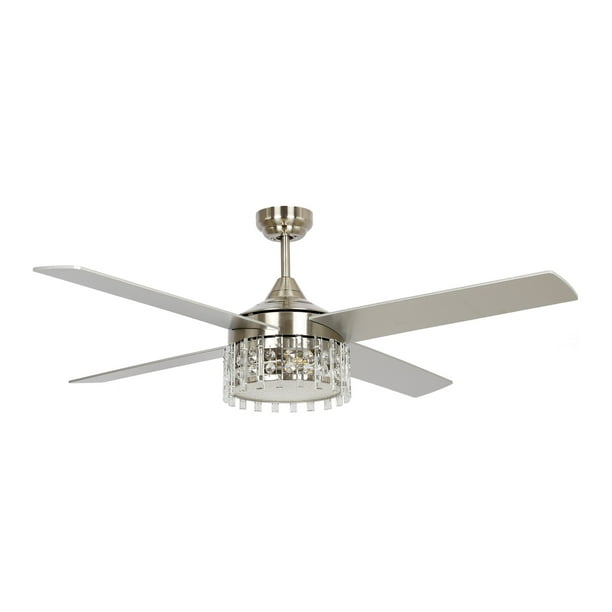 Indoor Ceiling Fan With Lights 52 Inch Modern Remote Control And 4 Reversible Blades Chandelier Crystal Glass Lamp Shade 3 Bulbs Not Included Com Indoor Ceiling Fan With Lights 52 Inch, Modern Crystal Ceiling Fan With Remote Control Satin Nickel White