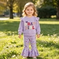 thumbnail image 7 of TOWED22 Girls 2 Piece Outfits Cute Graphic Print Crew Neck Sweatshirt and Cute Wide Leg Pants Clothing Set,Purple,5-6 Y, 7 of 7