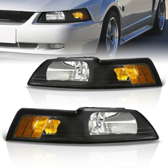 AJP Distributors Black Housing Amber Reflectors Signal Headlights Driving Lights Bumper Lamps Assembly Compatible/Replacement For Ford Mustang GT SN95 1999 2000 2001 2002 2003 2004 99 00 01 02 03 04