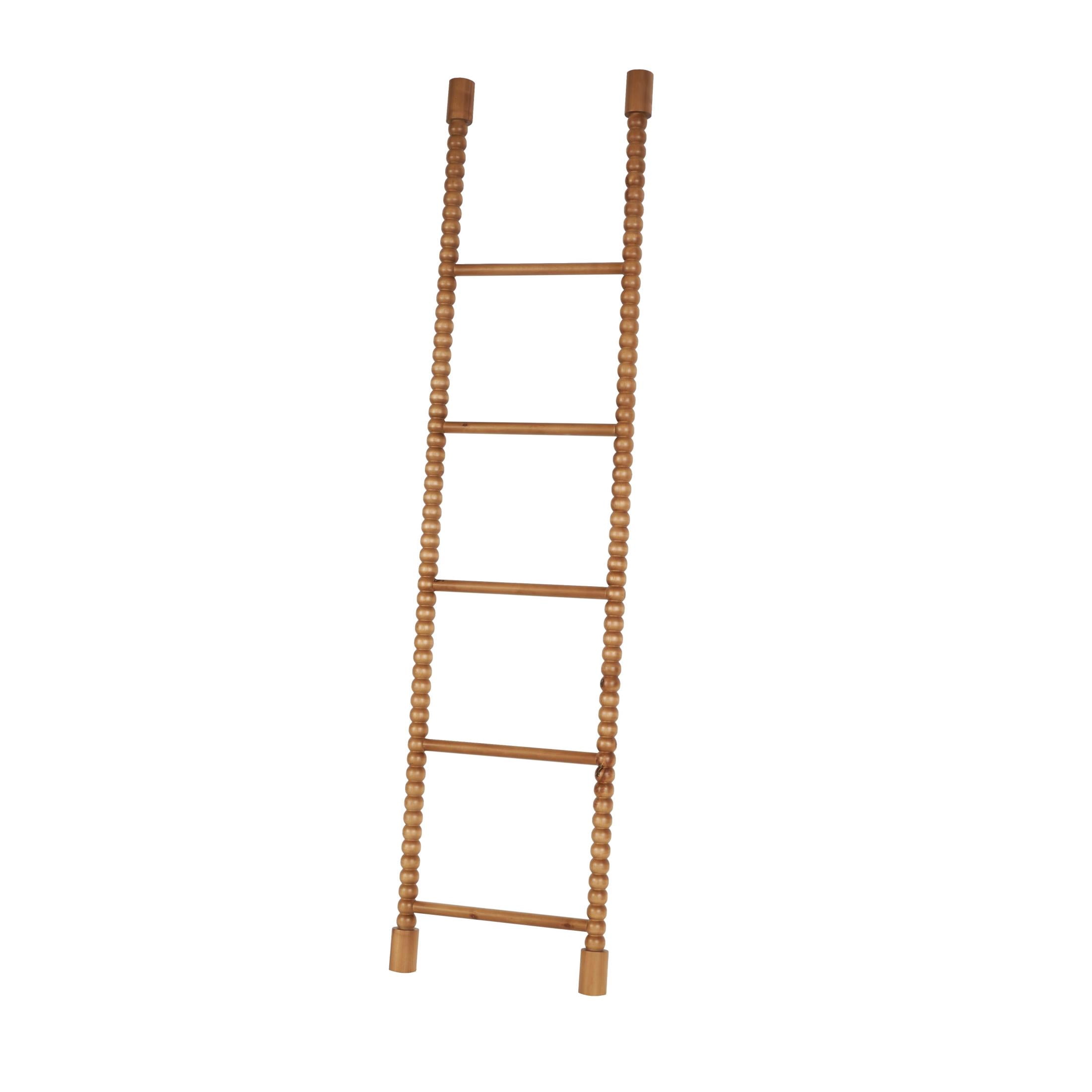 DecMode 17" x 73" Brown Wood Beaded 5 Rung Ladder, 1-Piece