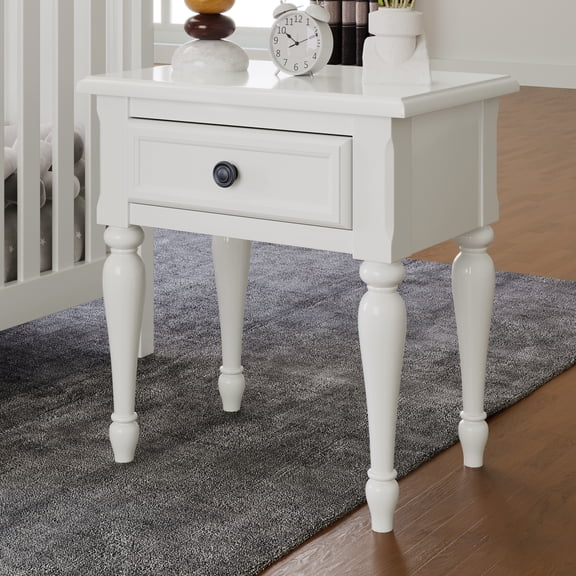 LYPER Solid Wood One-Drawer Nightstand for Nursery, Kid’s Room, Bedroom, White