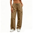 thumbnail image 5 of Levmjia Women Plus Size Cargo Pants Loose Straight Leg Casual Solid Color Comfortable Elastic Waist With Pockets For Home Daily Outdoor Workwear, 5 of 6